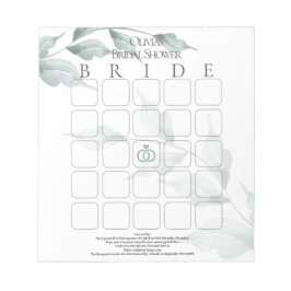 Bloco De Notas Jade Verde Cinza Botânico Bingo Nupcial