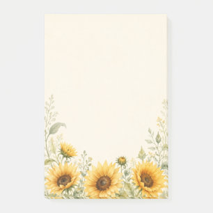 Bloco De Notas Jardim de Girassóis Dourados Aquarela