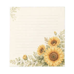 Bloco De Notas Jardim de Girassóis Dourados Aquarela