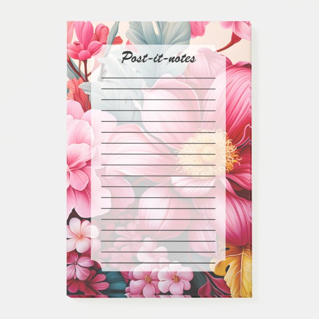 Bloco De Notas Jardim Floral Tropical Rosa Exótico (Frente)