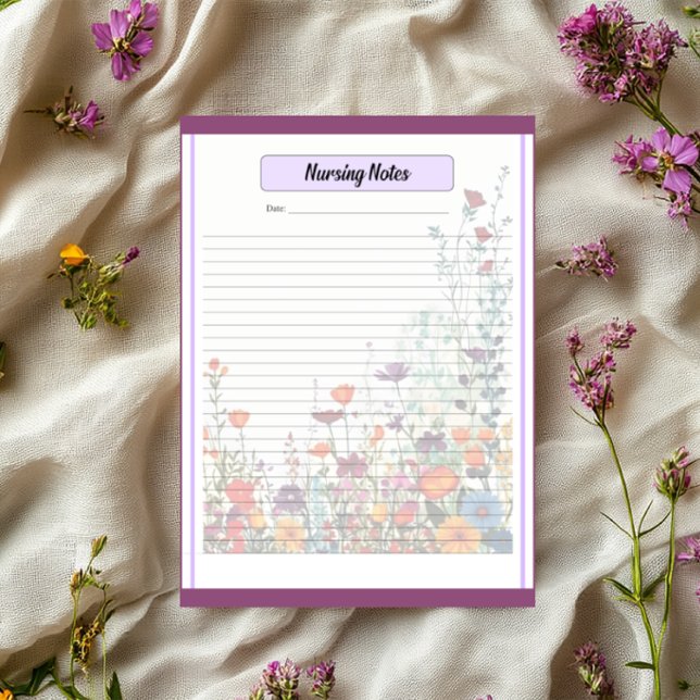 Bloco De Notas Jardim Roxo Florido_ Notas de Enfermagem (Criador carregado)