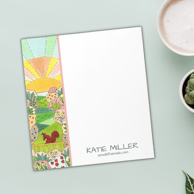 Bloco De Notas Jardim Sunrise do Esquilo Personalizado (Cute Squirrel Notepad)