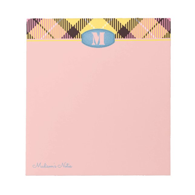 Bloco De Notas Jeans de Tartan do Monograma Personalizado Moderno (Frente)