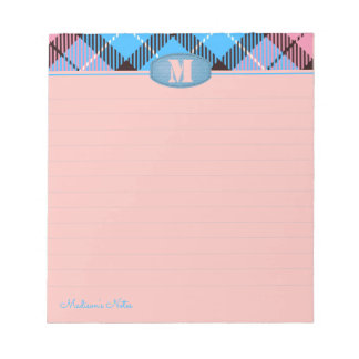 Bloco De Notas Jeans de Xadrez de Monograma de Script Personaliza