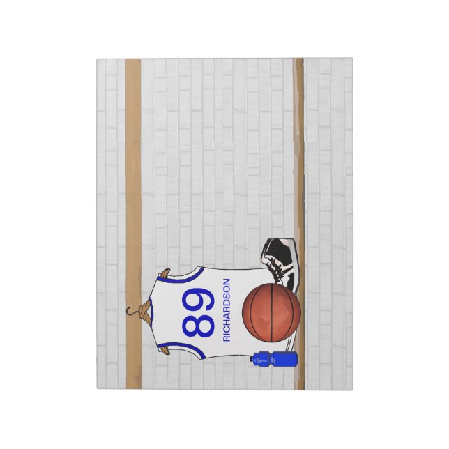 Bloco De Notas Jérsei de Basquete Branco e Azul Personalizado (Invertido)