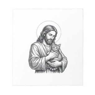 Bloco De Notas Jesus Antigo Segurando Gato Gravura Gráfico_1