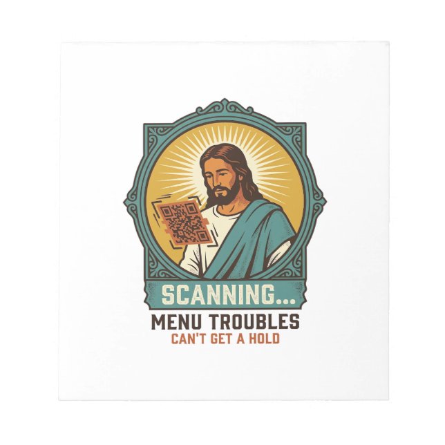 Bloco De Notas Jesus Código QR Borroso Não Funciona Menu Humor Té (Frente)
