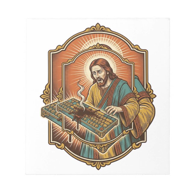 Bloco De Notas Jesus Derrama Café Teclado Mecânico Quebrado Tecno (Frente)