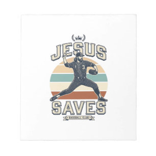 Bloco De Notas Jesus Salva Beisebol Vetor Desenho Cristão Vintage