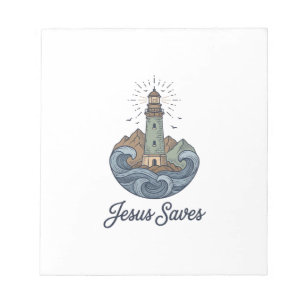 Bloco De Notas Jesus Salva Camiseta Cristã Farol Vintage_1