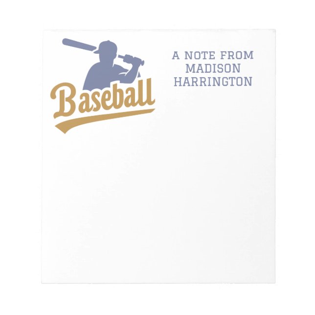 Bloco De Notas Jogador Baseball de Nome Personalizado (Frente)