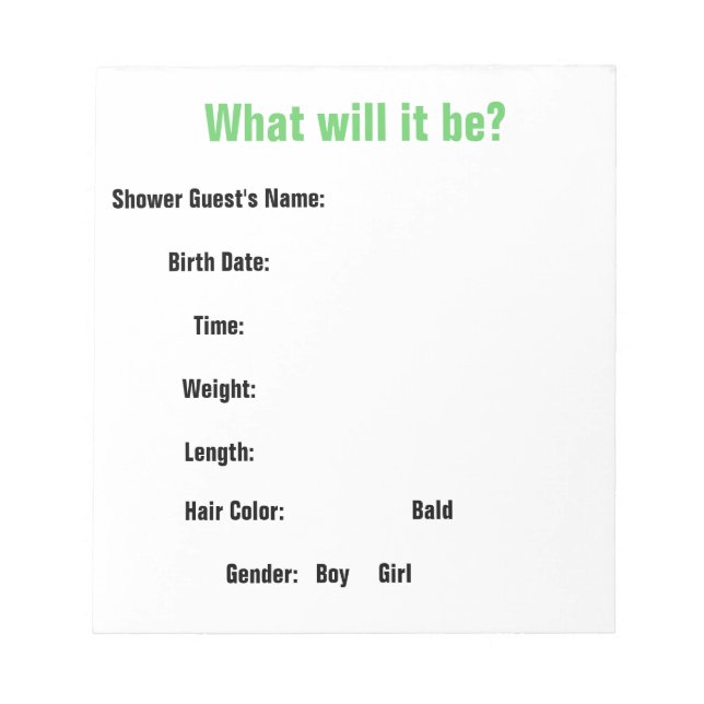 Bloco De Notas Jogo de Adivinhação do chá de fraldas (Frente)