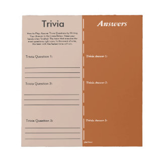 Bloco De Notas Jogo do Partido Trivia - Pergunta e Resposta Perso