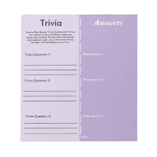 Bloco De Notas Jogo do Partido Trivia - Pergunta e Resposta Perso