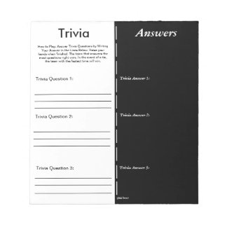 Bloco De Notas Jogo do Partido Trivia - Pergunta e Resposta Perso