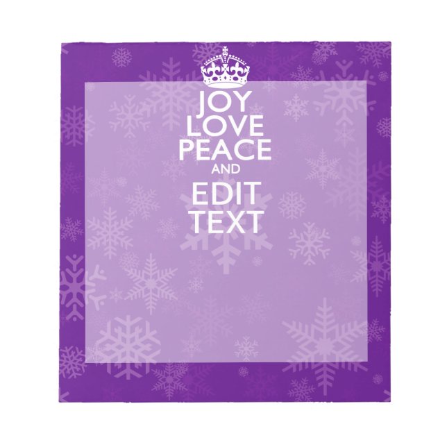 Bloco De Notas Joy Love Peace Purple Seu Texto Fique Calmo (Frente)