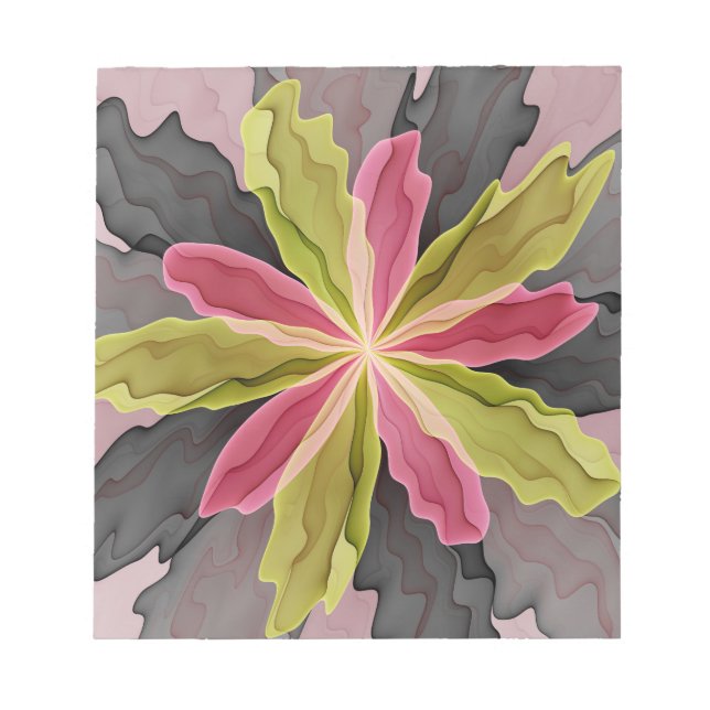 Bloco De Notas Joy, verde rosa, Antracite Fantasia Flor Fractal (Frente)