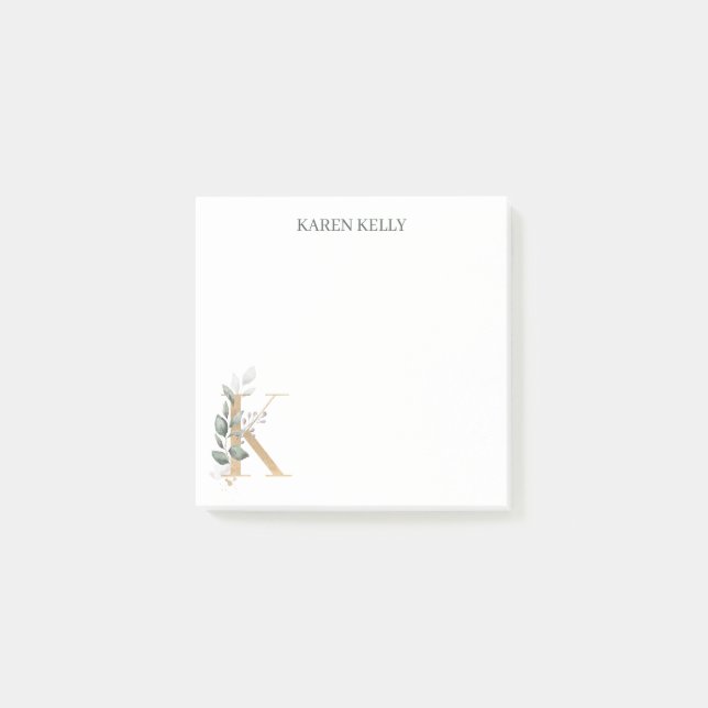 Bloco De Notas K Monograma Notas Florais (Frente)