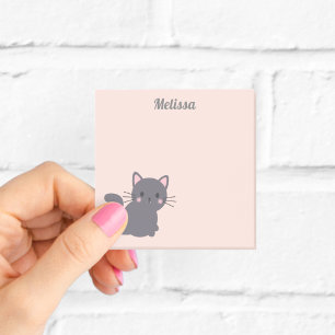 Bloco De Notas Kawaii Gato Cinza Notas Adesivas Rosa