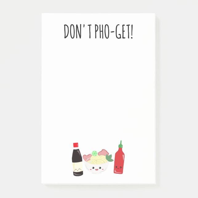 Bloco De Notas Kawaii Pho Não Esqueça Macarrão Punny (Frente)