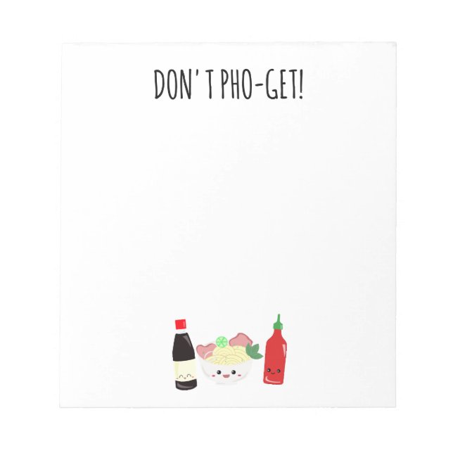 Bloco De Notas Kawaii Pho Não Esqueça Macarrão Punny (Frente)