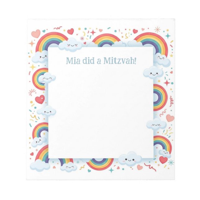 Bloco De Notas Kawaii Rainbows Personalizou Mitzvah Notas Notepad (Frente)