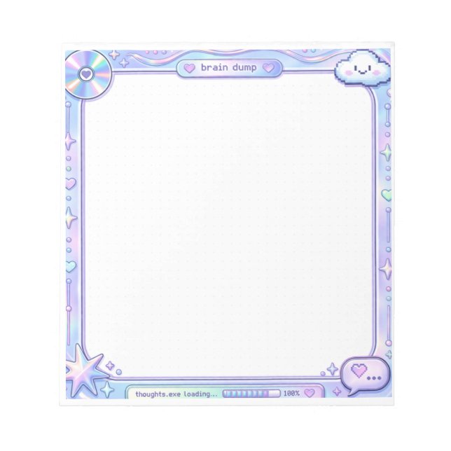 Bloco De Notas Kawaii Y2K Cyber Pastel Brain Dump Notepad Design (Frente)