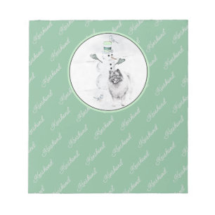 Bloco De Notas Keeshond Christmas Snowman Pinting Art