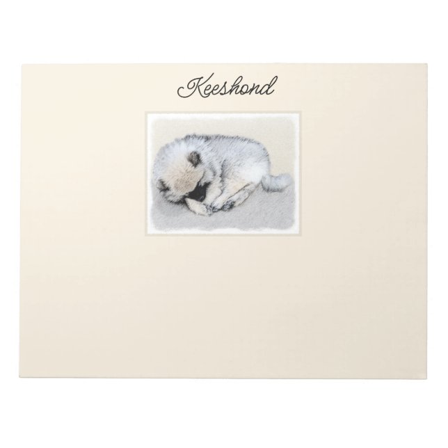 Bloco De Notas Keeshond Dormindo Puppy Pintura Original (Frente)