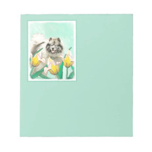 Bloco De Notas Keeshond em Tulips pintando uma linda arte canina