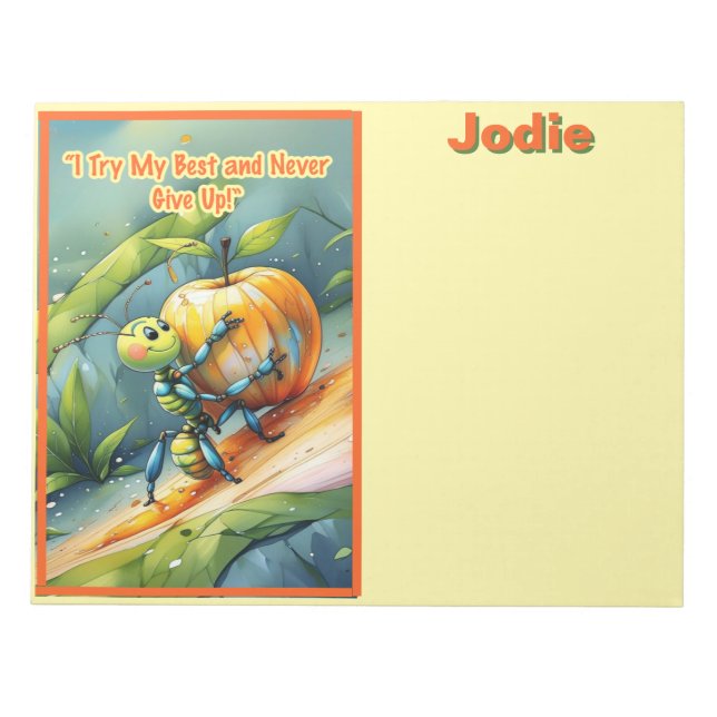 Bloco De Notas Kid Affirmation: "I Try My Best and Never Give Up" (Frente)