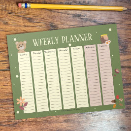 Bloco De Notas Kid Woodland Weekly Planner com Bear Notepad