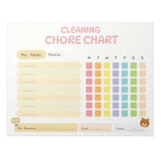 Bloco De Notas Kids Cleaning Chore Chart Weekly Reward Tracker
