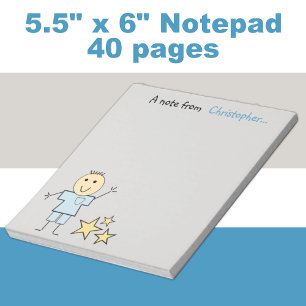 Bloco De Notas Kids little stick boy gray and blue with stars