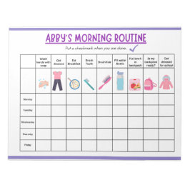 Bloco De Notas Kids Morning Routine Checklist with Cute Icons