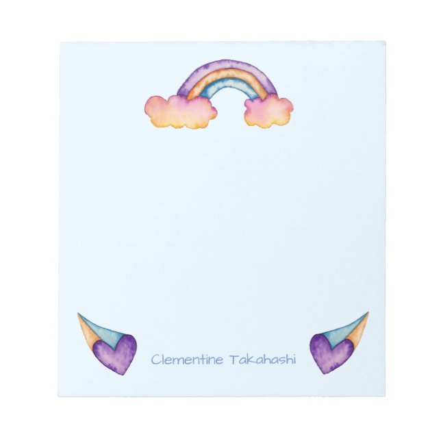 Bloco De Notas Kids Rainbow Watercolor | Adicionar nome (Frente)