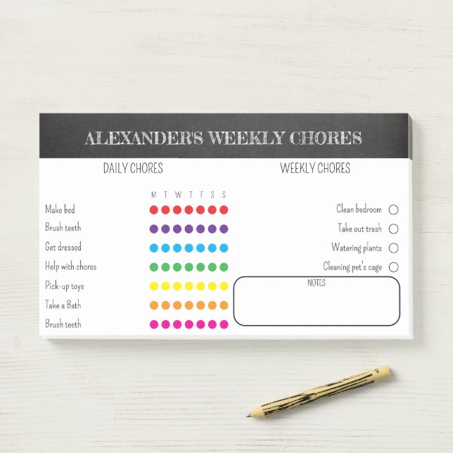 Bloco De Notas Kids Weekly Chores Post-It Notes (Na mesa)
