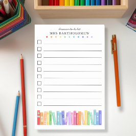 Bloco De Notas Kindergarten Teacher Rainbow Books To-Do List