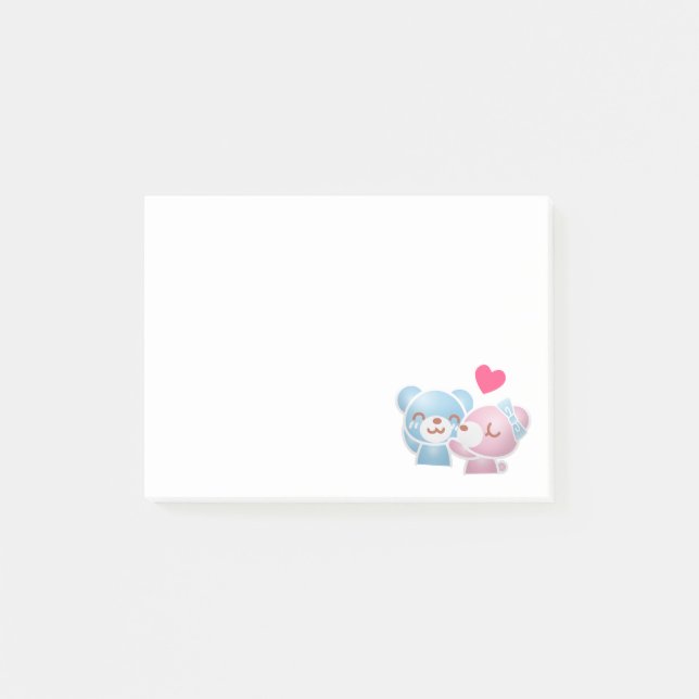 Bloco De Notas Kissing Bears Cute e Kawaii (Frente)