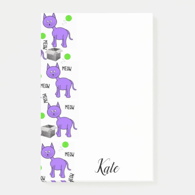 Bloco De Notas Kit de Notas Post-it Gatinho Roxo Gato Miau (Frente)