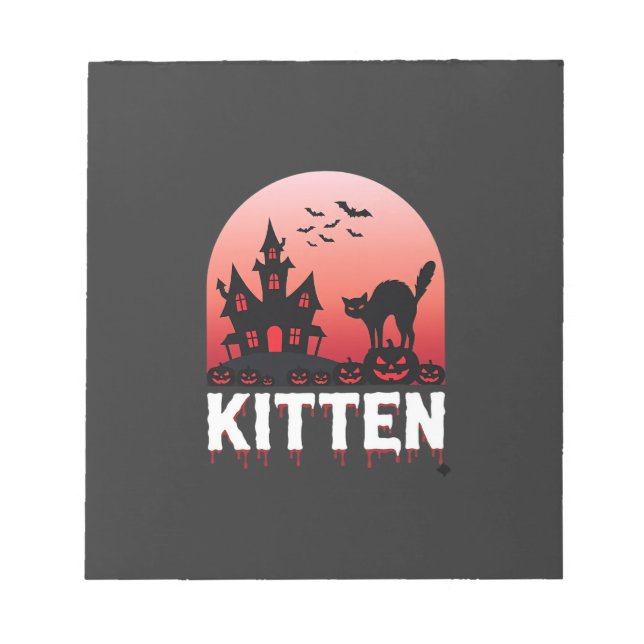 Bloco De Notas Kitten de Halloween Casa Assombrada Design de Gato (Frente)