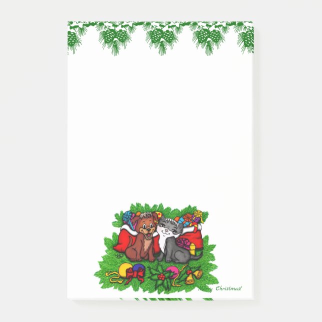 Bloco De Notas Kitty e Cachorrinho, Feliz Natal (Frente)