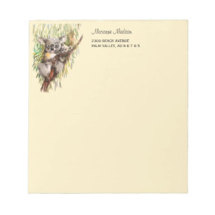 Bloco De Notas Koala com bebê pintado com tons de sépia aquosa