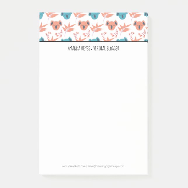 Bloco De Notas Koala Moderna e Floral (Frente)