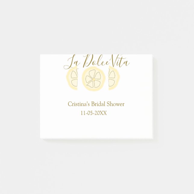 Bloco De Notas La Dolce Vita amarelo limão chá de noiva pastel bo (Frente)