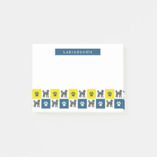 Bloco De Notas Labradoodle Dog & Paw Yellow & Blue Grid
