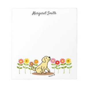 Bloco De Notas Labrador amarelo personalizado e verde e flores