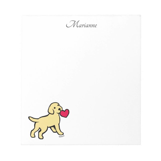 Bloco De Notas Labrador Amarelo Personalizado Puppy e Coração (Frente)
