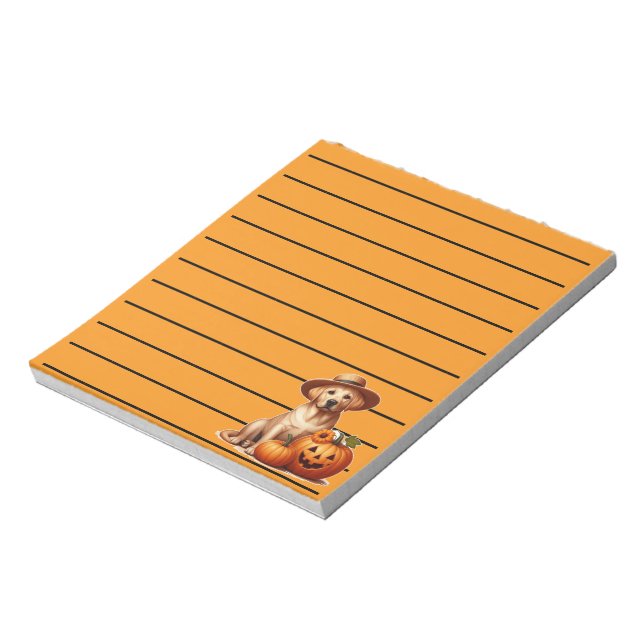 Bloco De Notas Labrador Amarelo Puppy Vestindo Chapéu com Pumpkin (Invertido)