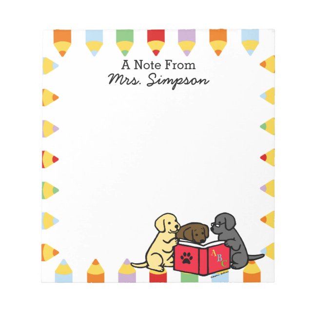 Bloco De Notas Labrador Personalizado Puppies Lendo Notepads (Frente)